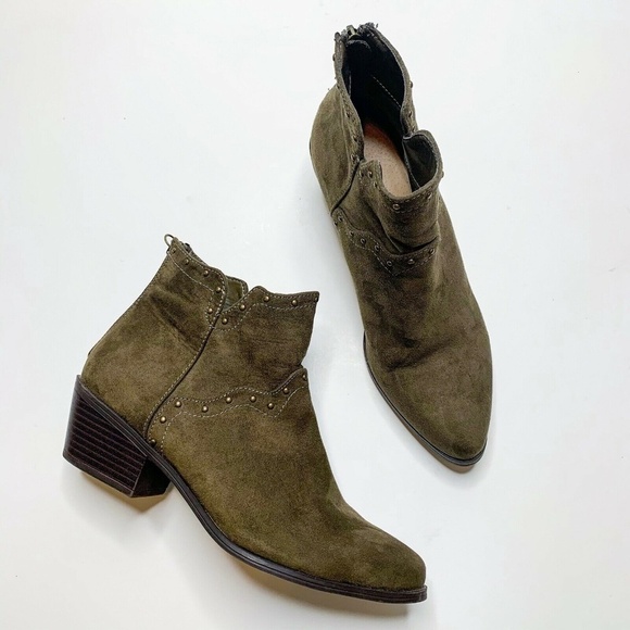 JUSTFAB Lennox Bootie Faux Suede Olive Green Studs - Picture 1 of 9